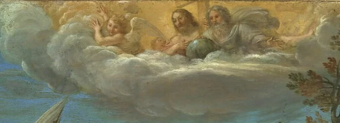 In the opened heaven Christ and God the Father look down.