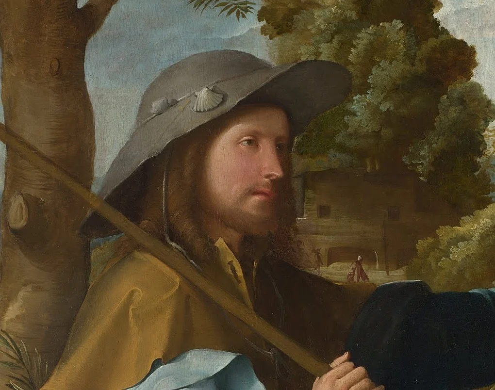 Christ turns towards the two. Under the broad hat his face is easy to recognise, for us.