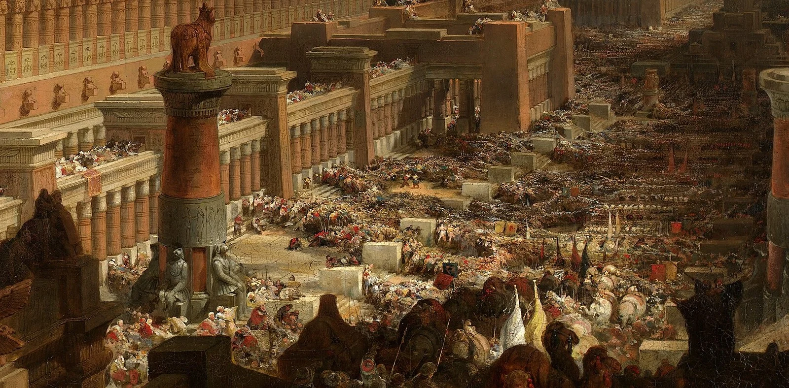Das Volk füllt die Straße bis zum Horizont. Einzelne Gestalten sind kaum auszumachen; Roberts malt den Auszug als Masse.