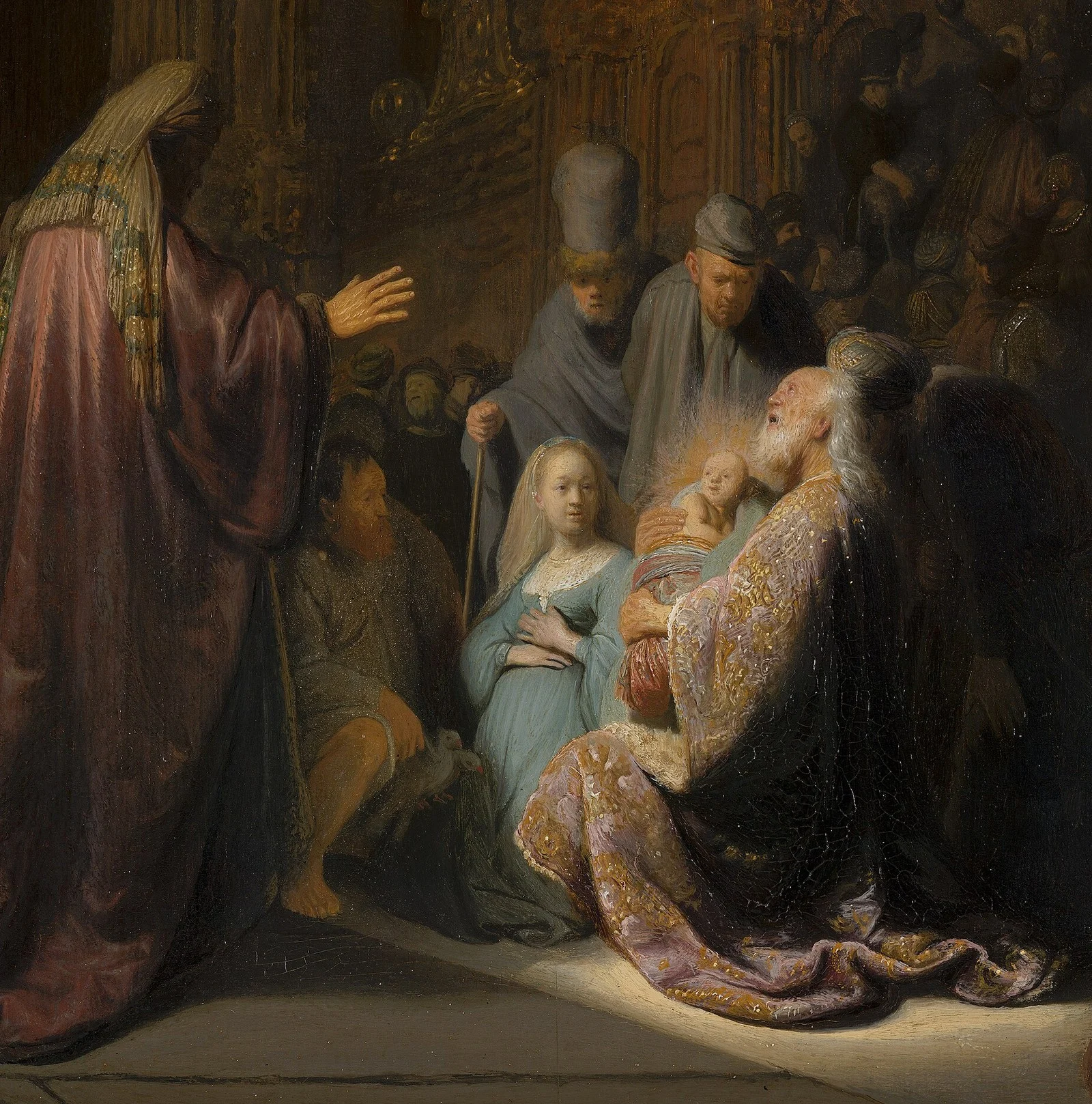 The light falls on Simeon's face and on the child, nowhere else so brightly.