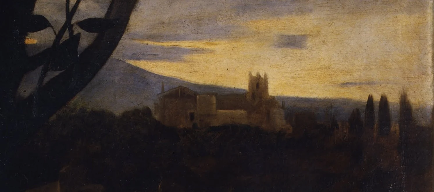 A hill, a building, the last light: one of the few landscapes Caravaggio ever painted.