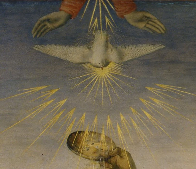 The Father is shown only as a pair of hands.