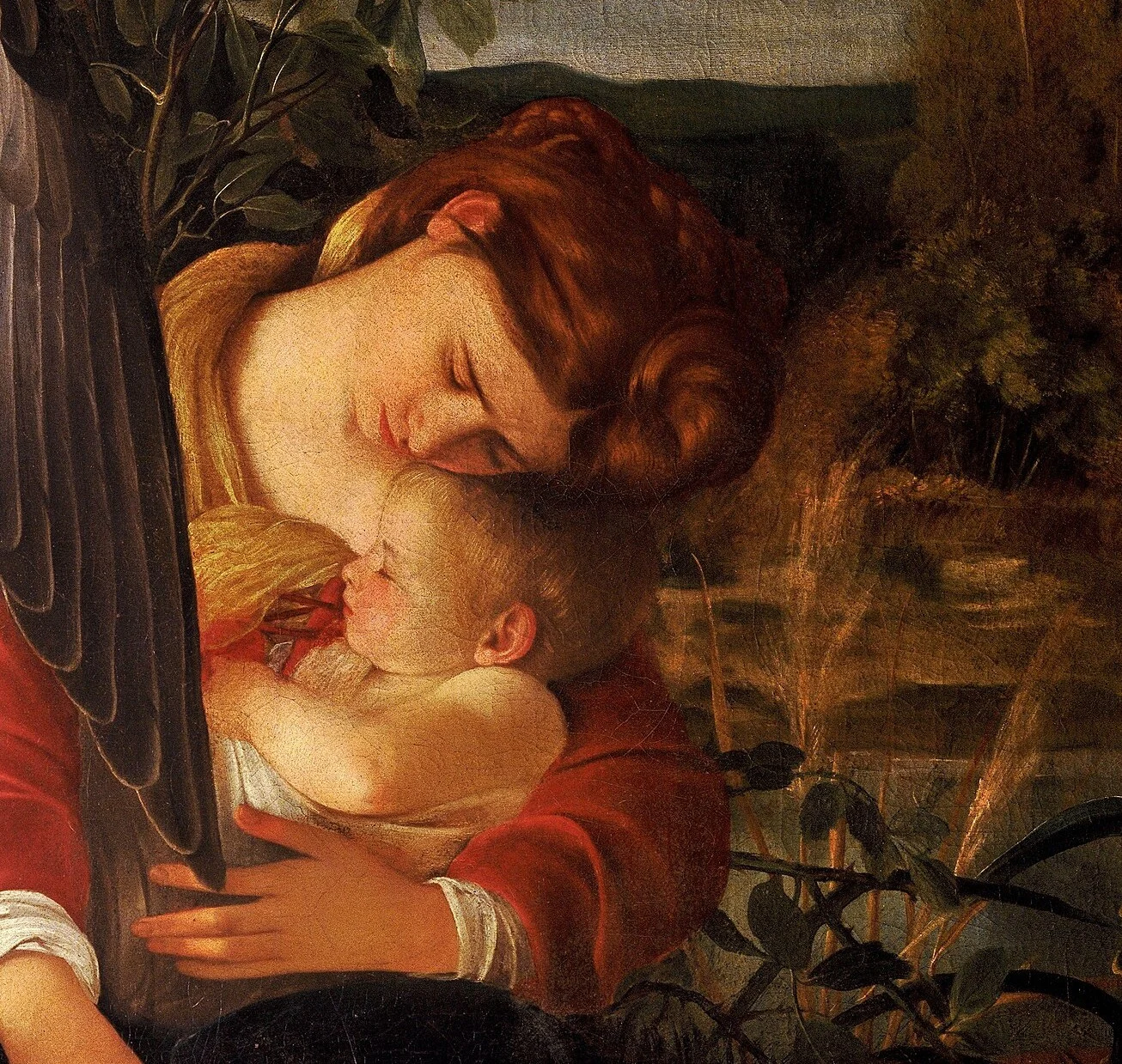 Mary's hand has gone slack in sleep.