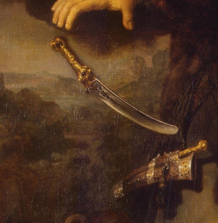 The knife has slipped from Abraham's hand and has not yet reached the ground.