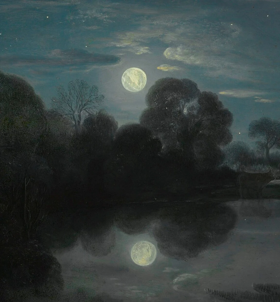 The moon and its reflection: the third and largest light of the picture.