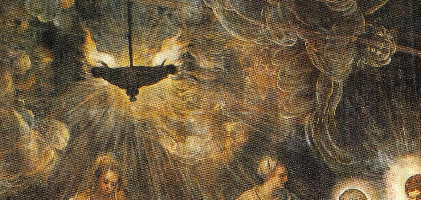 Die Öllampe wirft Flammen und Rauch, und der Rauch wird zu durchsichtigen Engeln.