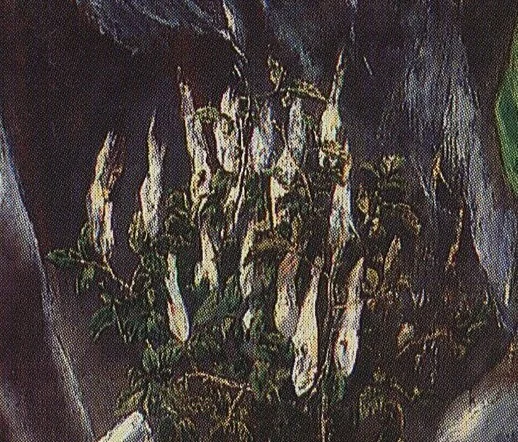 Between Mary and the angel a bush burns without being consumed. It is the bush of Moses, an old image for the virginity of Mary.