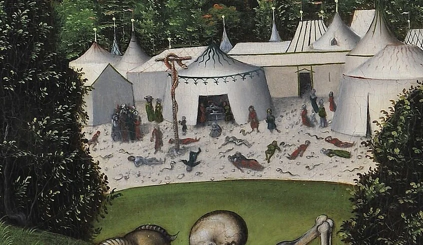 In the camp of Israel the serpent of brass stands on its pole. Around it lie those who have been bitten.