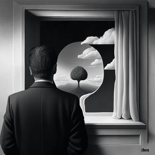 In the style of René Magritte